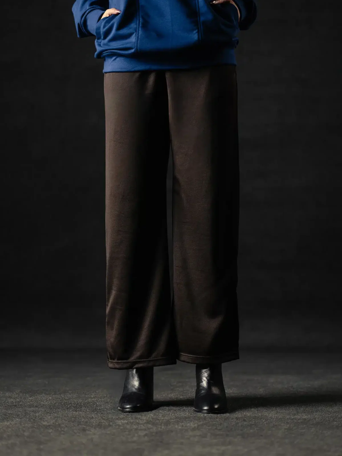 CHARCOAL BROWN WIDE LEG TROUSERS
