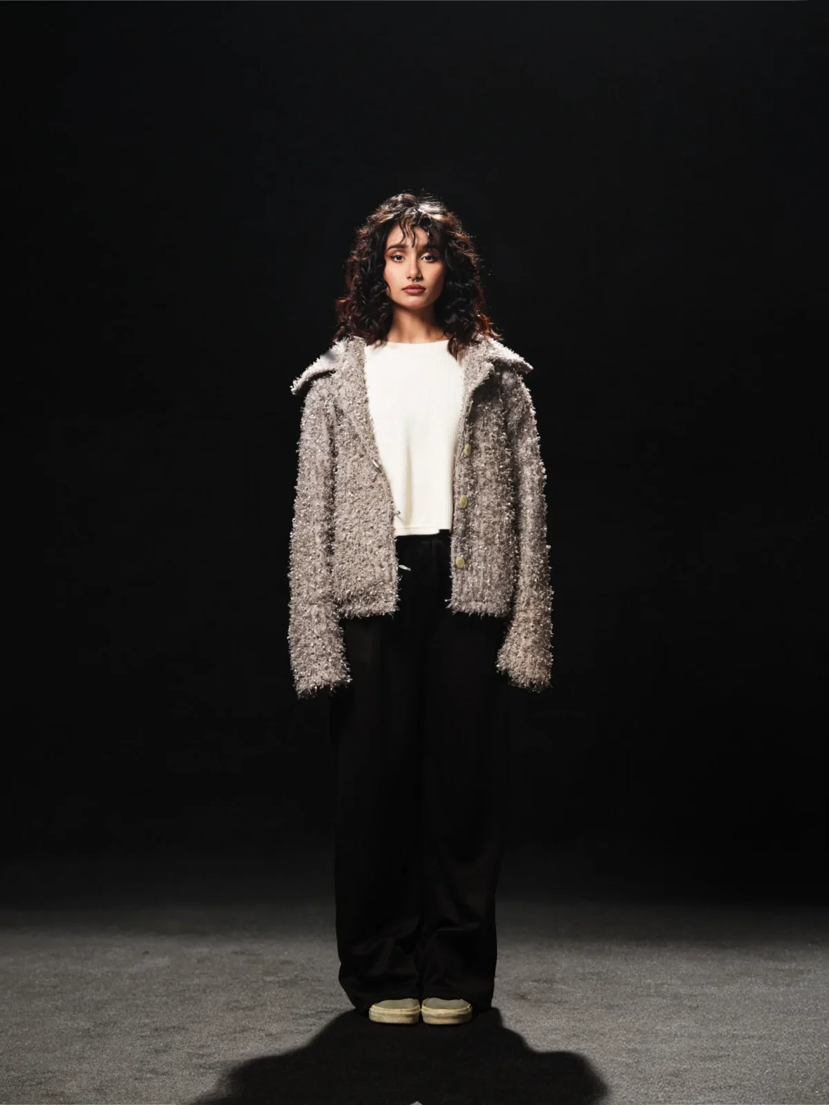 Taupe Bouclé Button Jacket